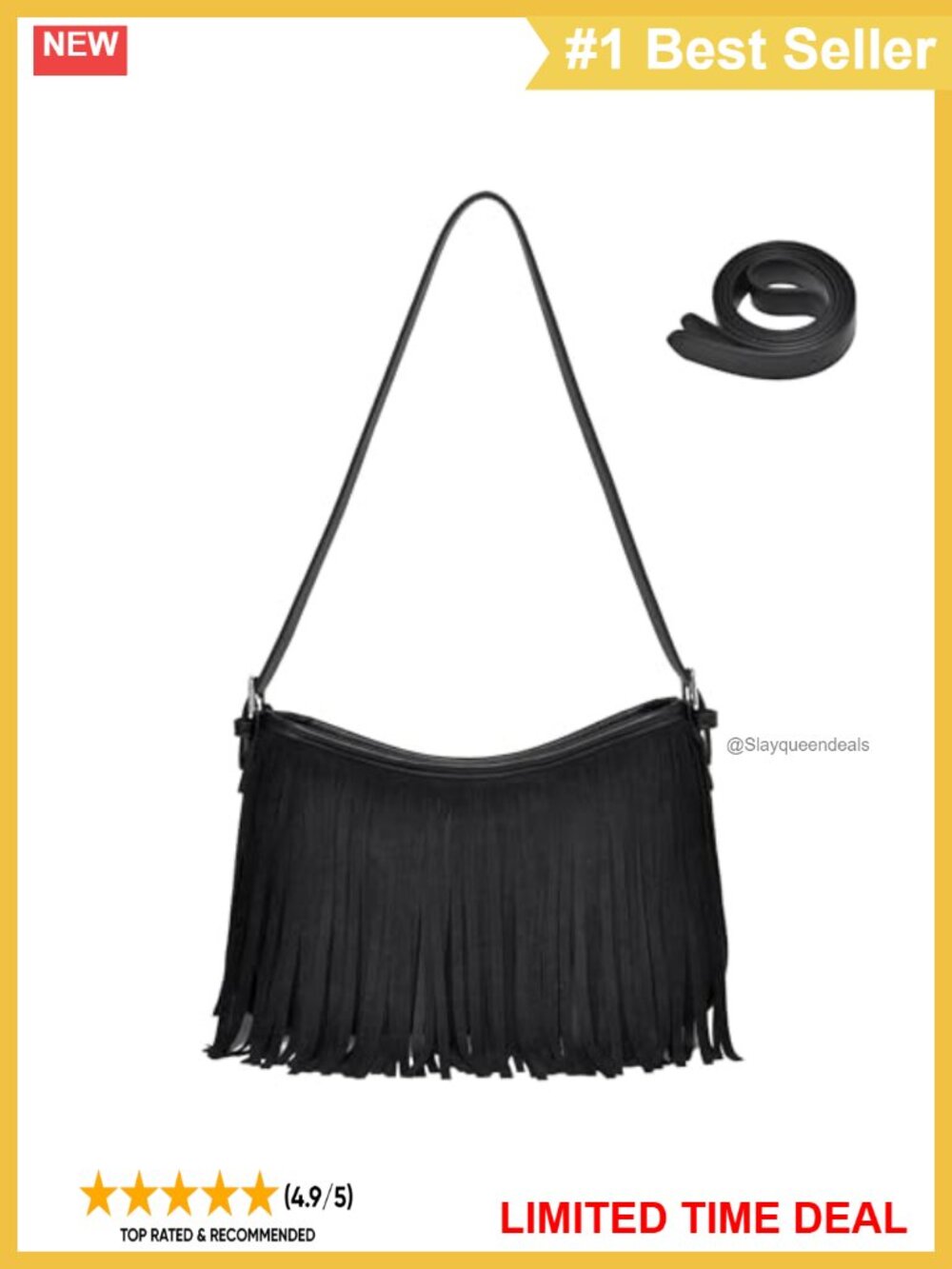 Vegan Suede Fringe Hobo Shoulder Bag Crossbody Purse